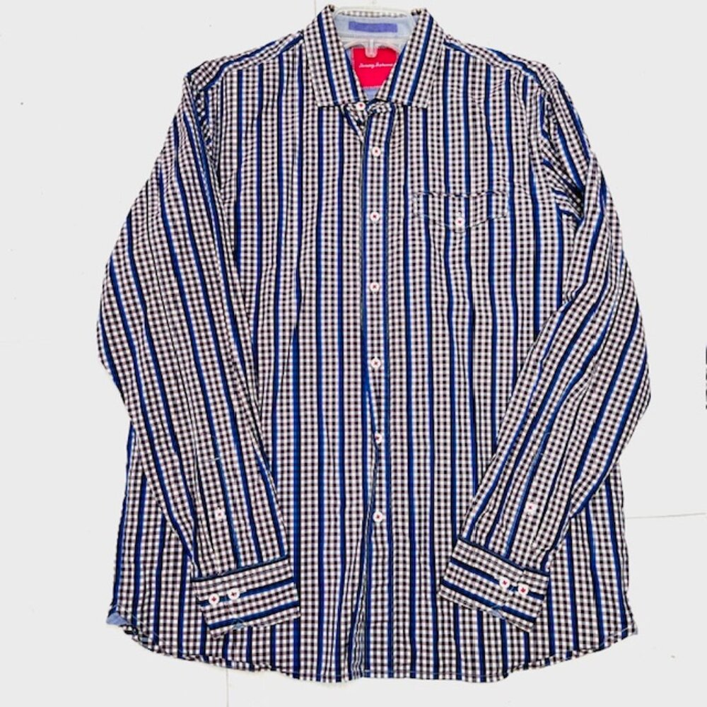 Men Tommy Bahama Casual  Long Sleeve Button Down Sz Lg white purple check (76)